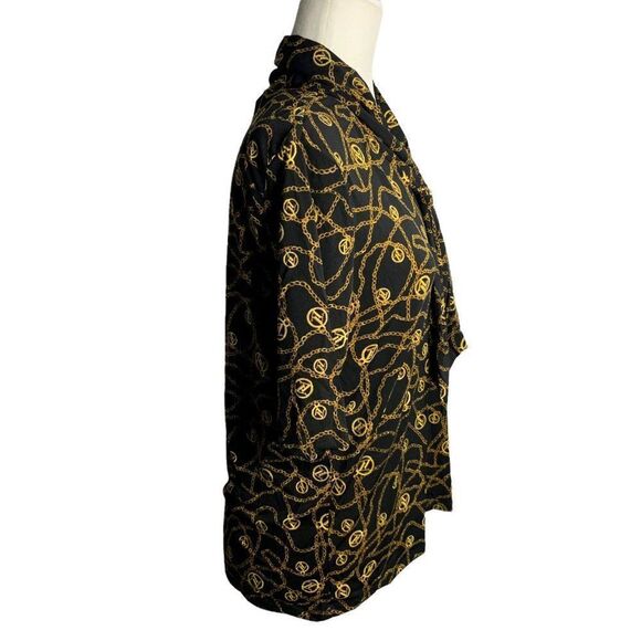 Vintage Adrienne Vittadini Stretch Knit Blouse S Black Scarf Neck Short Sleeves - Picture 4 of 7